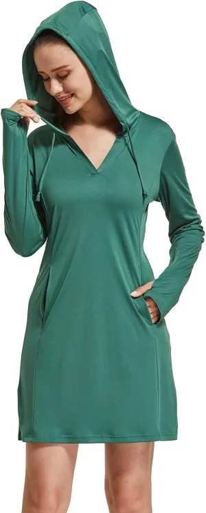 FitsT4 Sports Womens Cover-Up Dress Beach UPF 50  SPF Sun Protection Long Sleeve Shirts