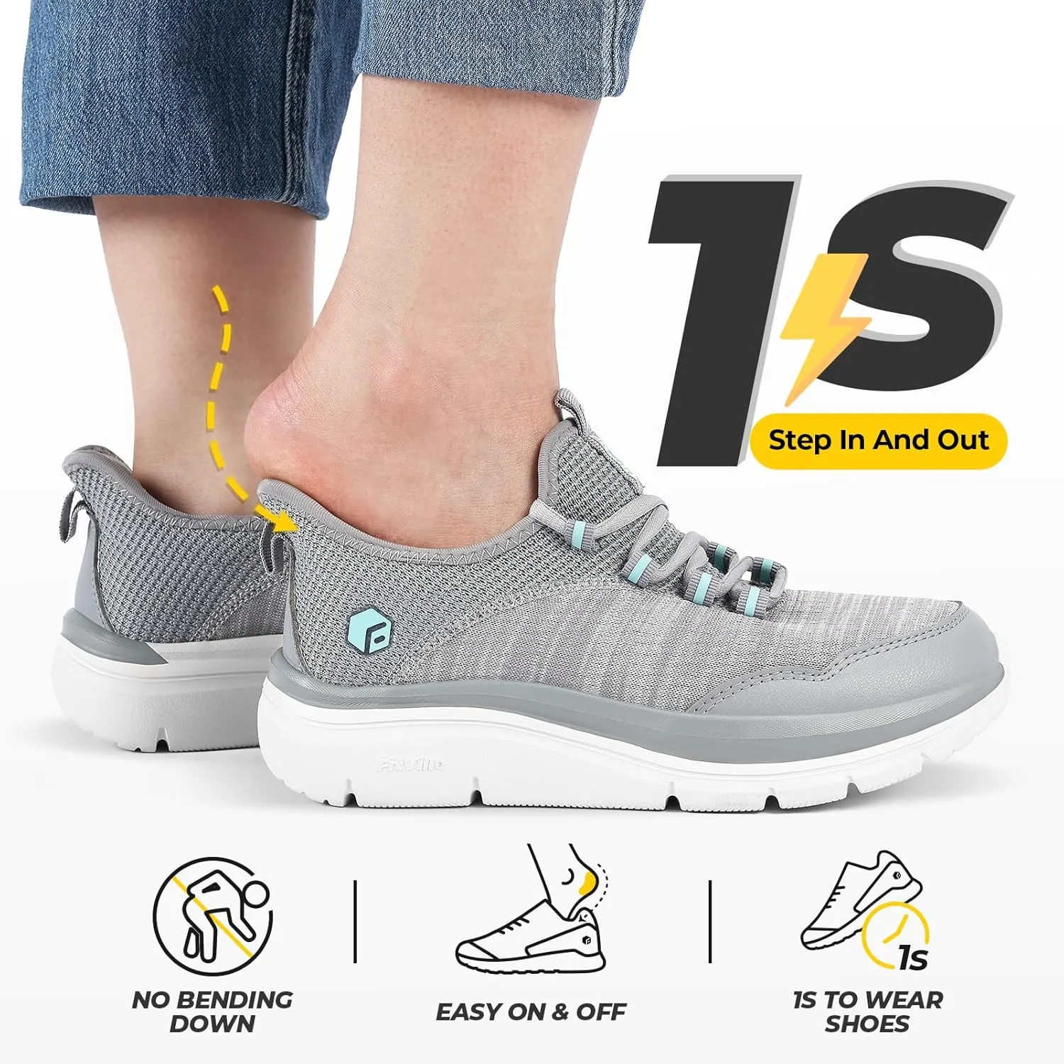 FitVille Women's Slip On Sneakers Wide Shoes Hands Free Running Shoes Slip-On Walking Shoes for Flat Feet Plantar Fasciitis Heel Pain Relief - Cloud Walker V7