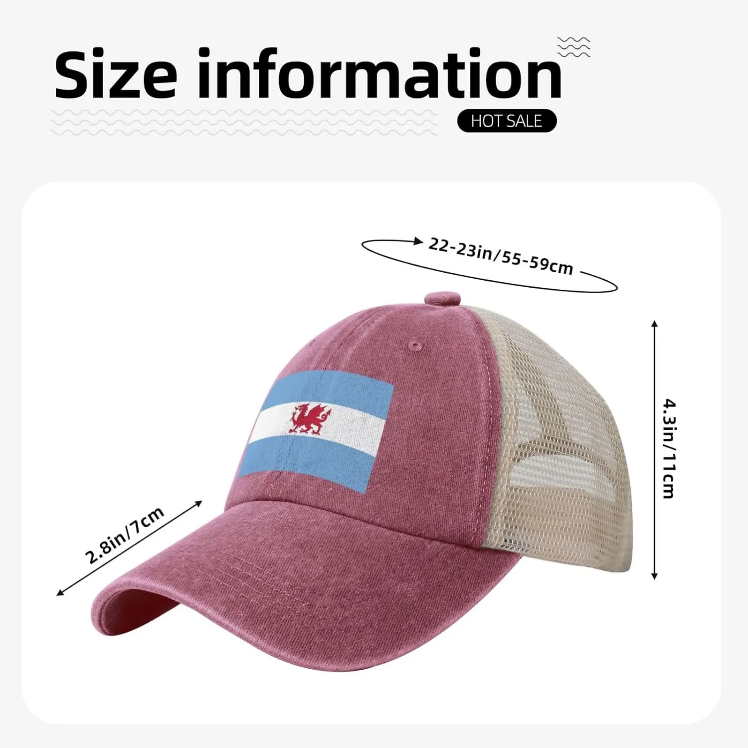Flag of The Welsh Colony in Patagonia Baseball Cap Women Men Mesh Back Denim Hat Vintage Trucker Hats Dad Caps