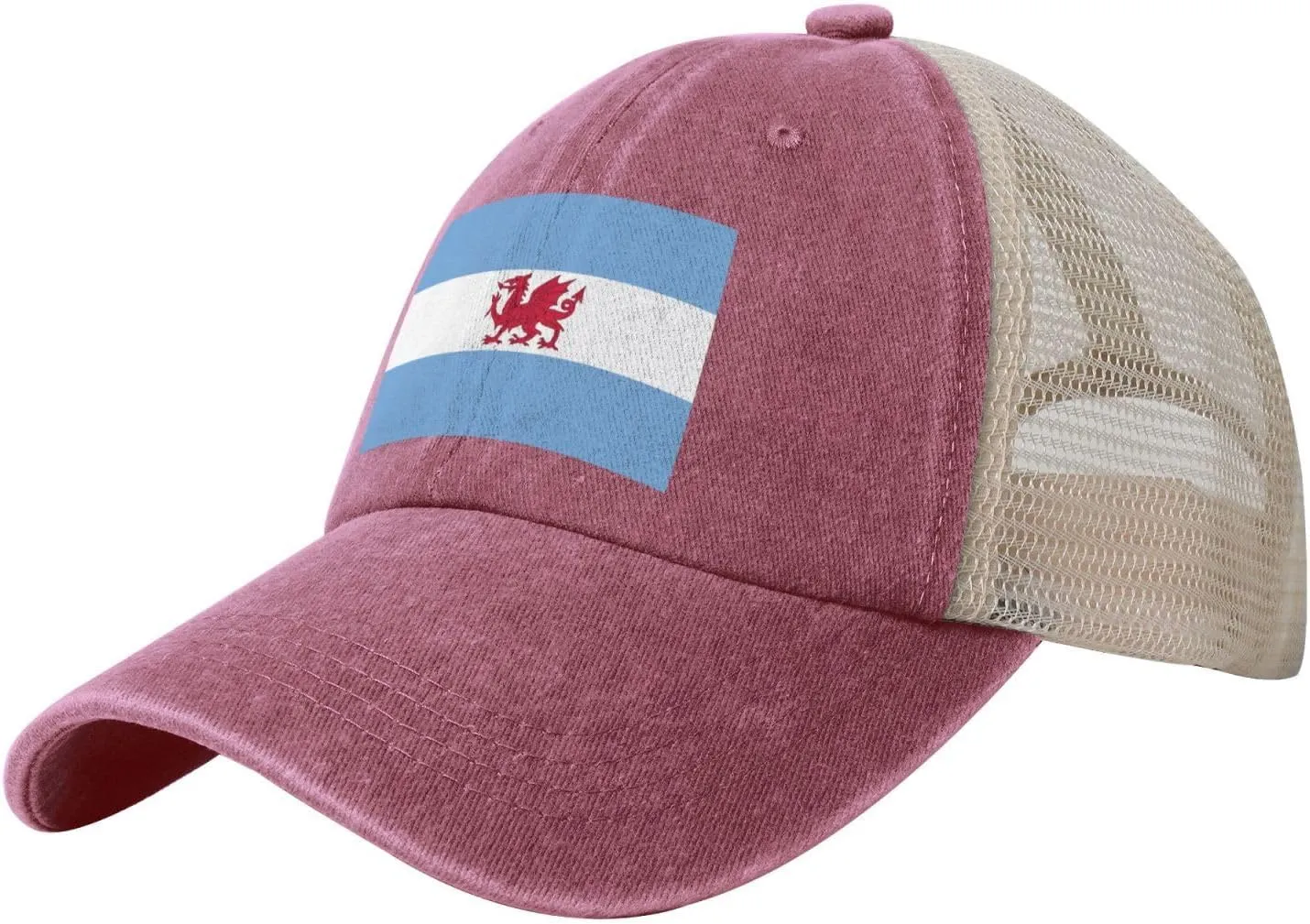 Flag of The Welsh Colony in Patagonia Baseball Cap Women Men Mesh Back Denim Hat Vintage Trucker Hats Dad Caps