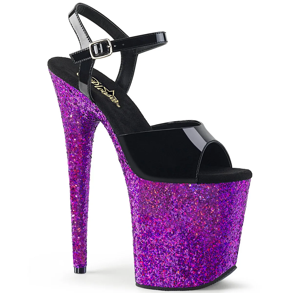 FLAMINGO-809LG 8" Heel Black Purple Glitter Strippers Shoes