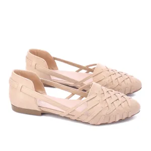 Flat Cut-Out Sandals-Beige