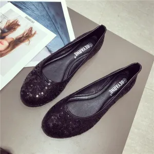 Flat Heel Comfortable Sequins Shiny Pumps