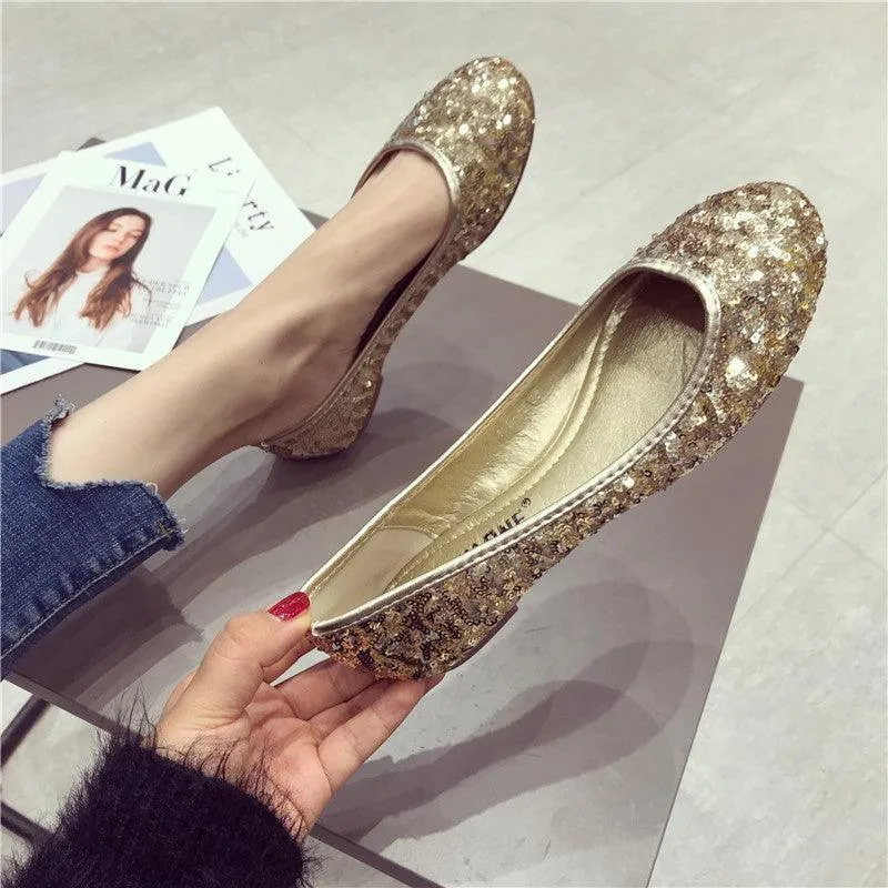 Flat Heel Comfortable Sequins Shiny Pumps