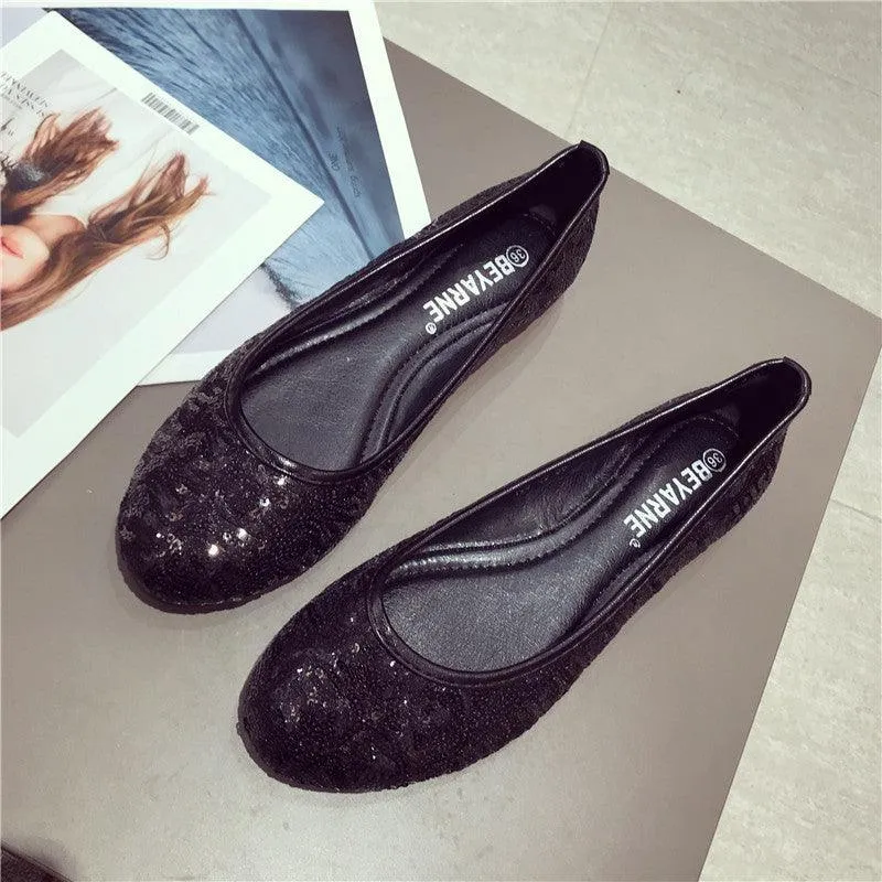 Flat Heel Comfortable Sequins Shiny Pumps
