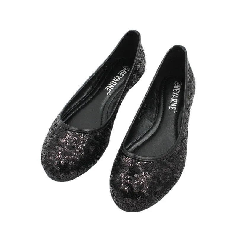 Flat Heel Comfortable Sequins Shiny Pumps