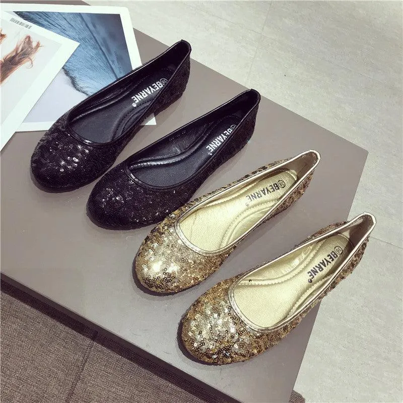 Flat Heel Comfortable Sequins Shiny Pumps