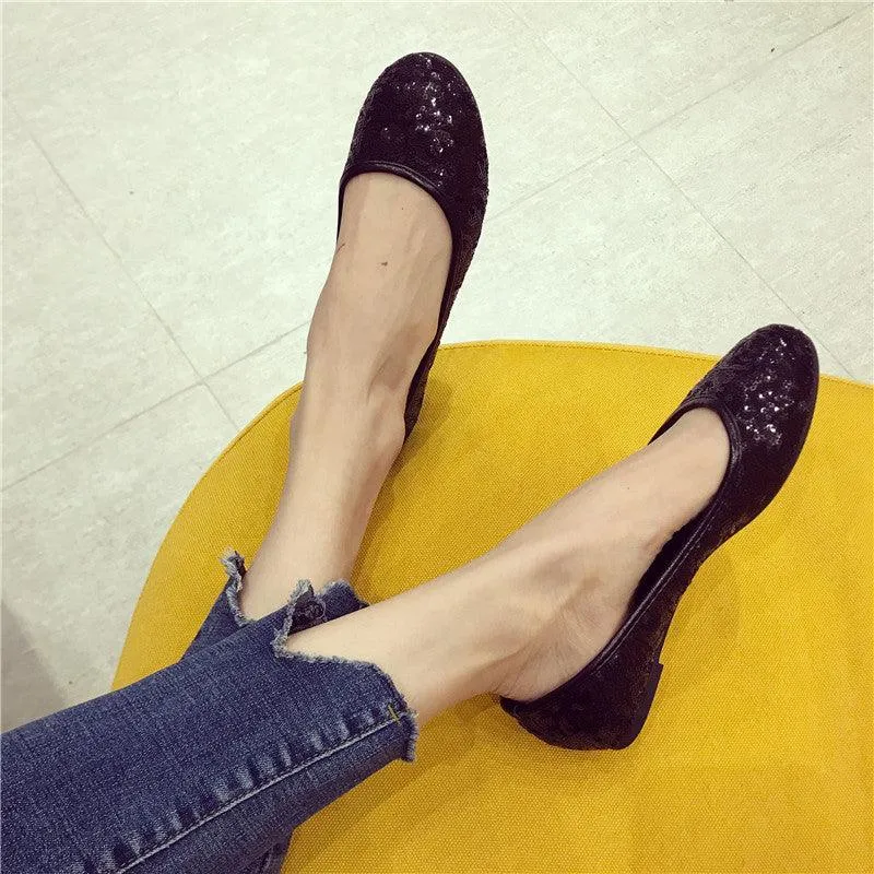 Flat Heel Comfortable Sequins Shiny Pumps