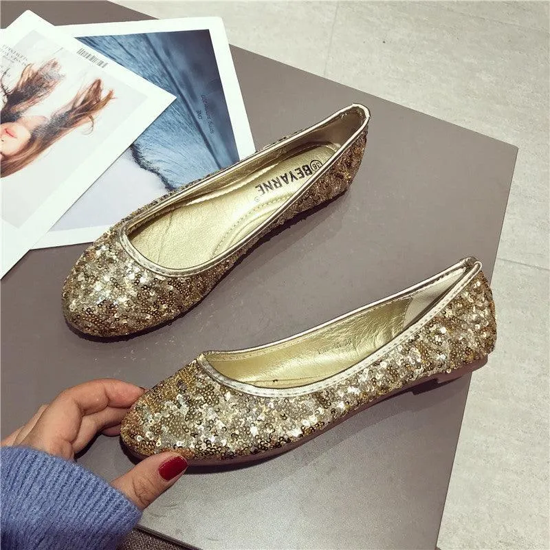 Flat Heel Comfortable Sequins Shiny Pumps