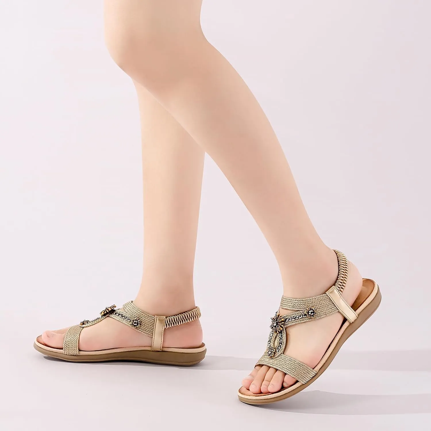Flat Sandals for Women Dressy - Comfortable Walking Summer Slip on Womens Sandal
