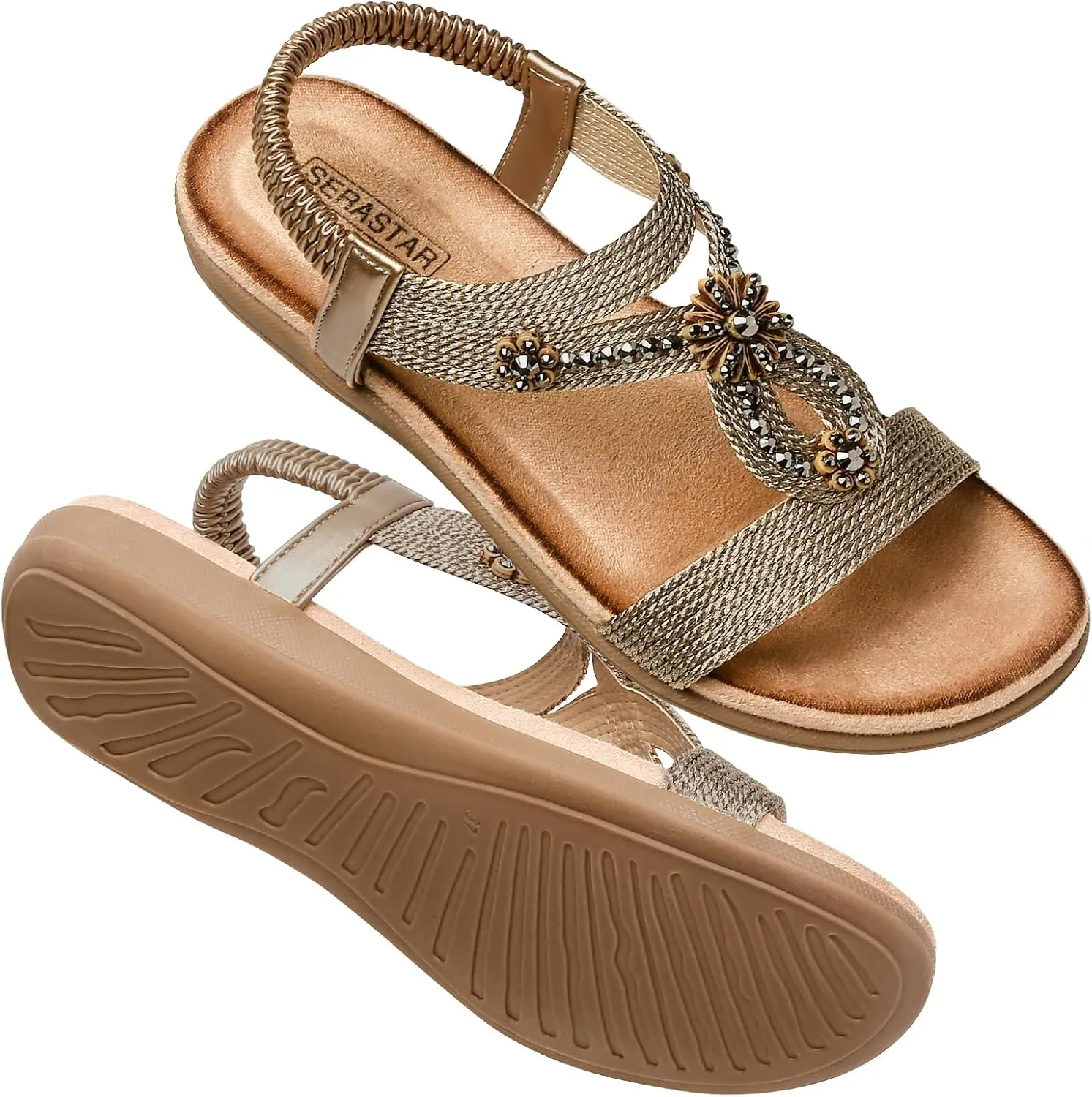 Flat Sandals for Women Dressy - Comfortable Walking Summer Slip on Womens Sandal