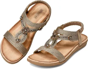 Flat Sandals for Women Dressy - Comfortable Walking Summer Slip on Womens Sandal