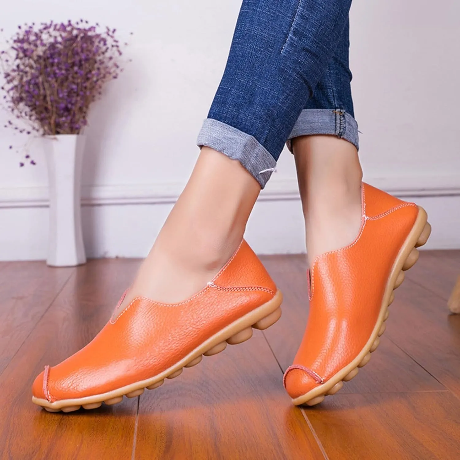 Flat Shoes for Women Comfortable Slip On Loafers Dressy Summer Closed Toe Flat Loafer Lightweight Comfort Walking Boat Shoe Fashion Casual Walking Nurse Shoes Non-Slip Loafer