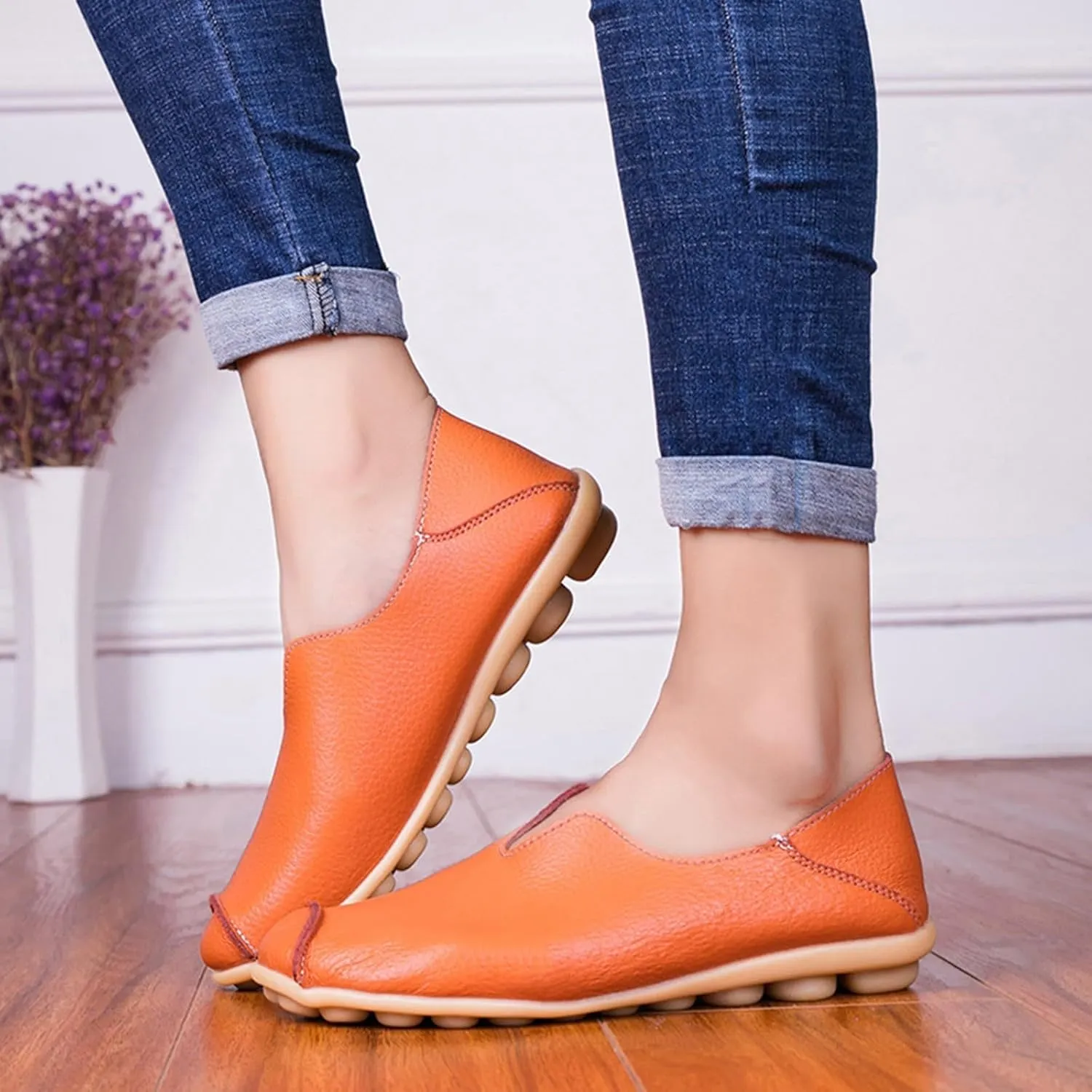 Flat Shoes for Women Comfortable Slip On Loafers Dressy Summer Closed Toe Flat Loafer Lightweight Comfort Walking Boat Shoe Fashion Casual Walking Nurse Shoes Non-Slip Loafer