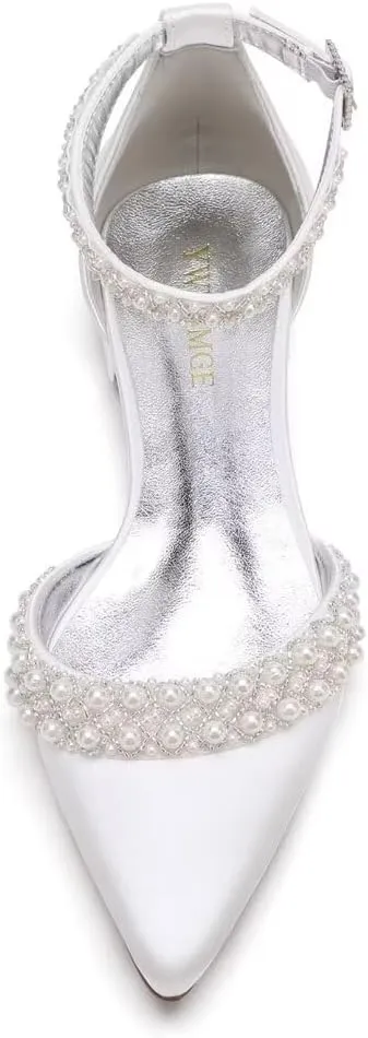 Flat Wedding Shoes for Bride Closed Toe Pearl Bridal Flats Comfortable Wedding Flats