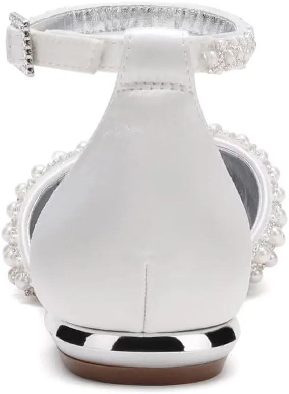 Flat Wedding Shoes for Bride Closed Toe Pearl Bridal Flats Comfortable Wedding Flats