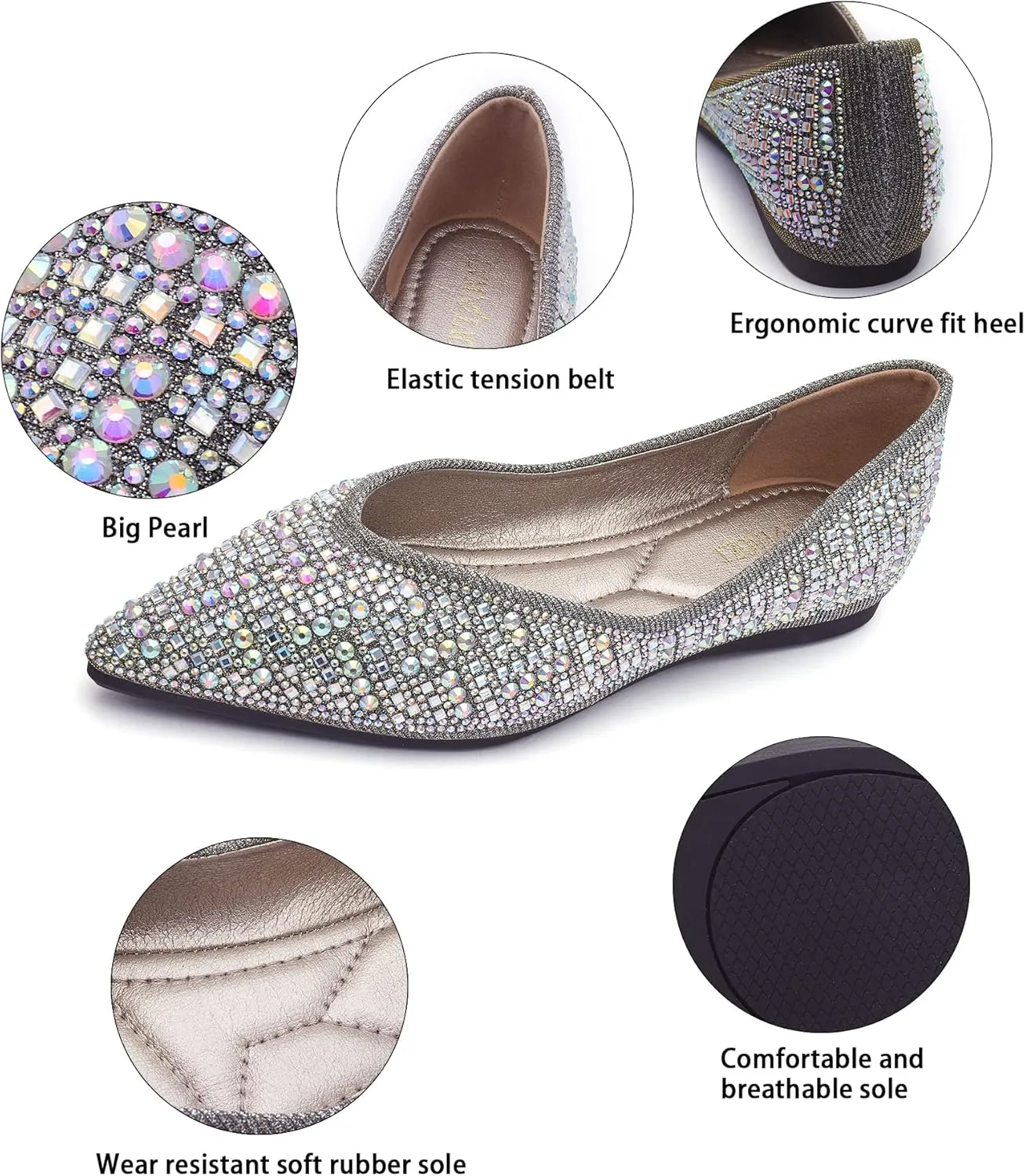 Flats for Women Pointed Toe Fashion Wedding Shoes Work Casual Slip-On Dress Shoes Women Comfortable Dressy Flat