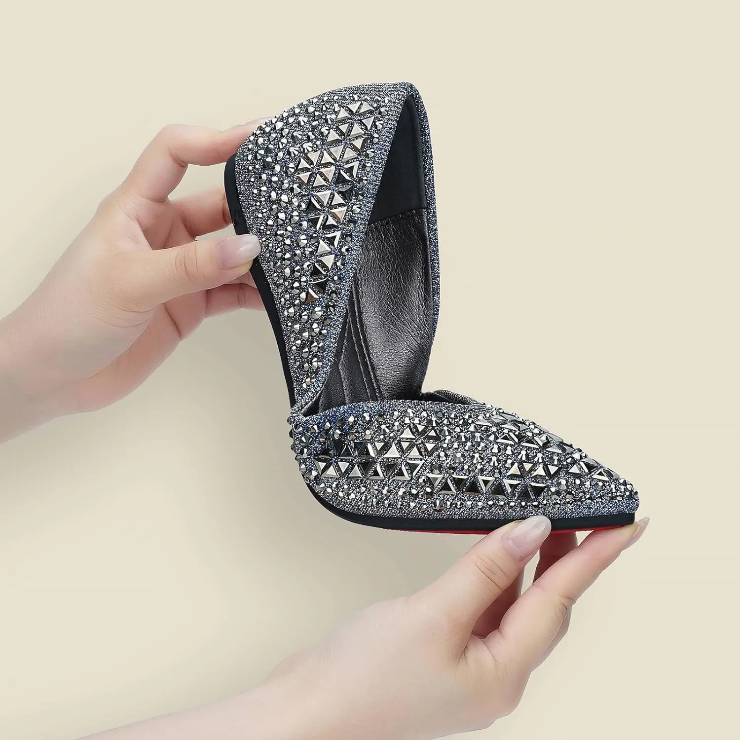 Flats Shoes Women Rhinestone Pointed Head Ballet Flats Comfortable Soft Memory Foam Insole Flat Shoes for Women Comfortable Dress Shoes