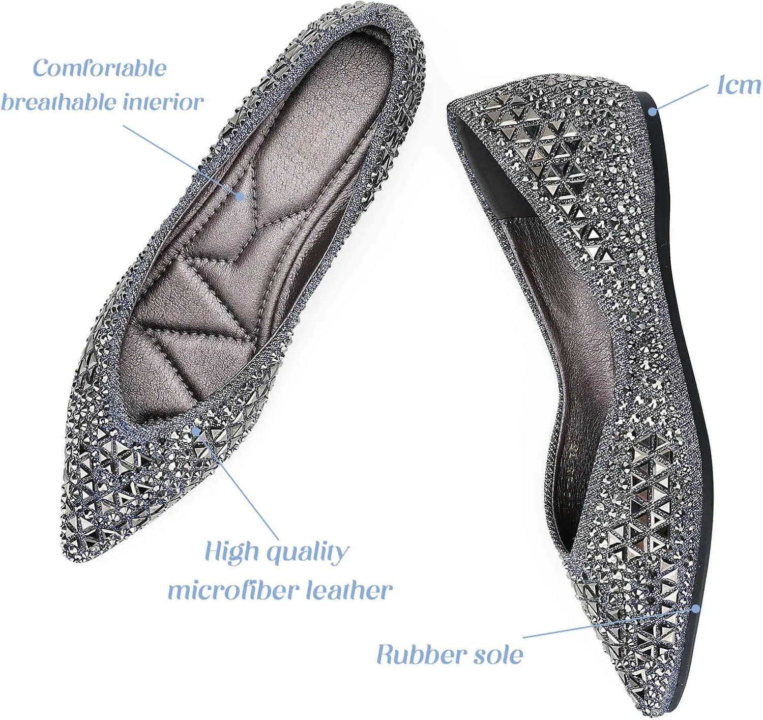 Flats Shoes Women Rhinestone Pointed Head Ballet Flats Comfortable Soft Memory Foam Insole Flat Shoes for Women Comfortable Dress Shoes