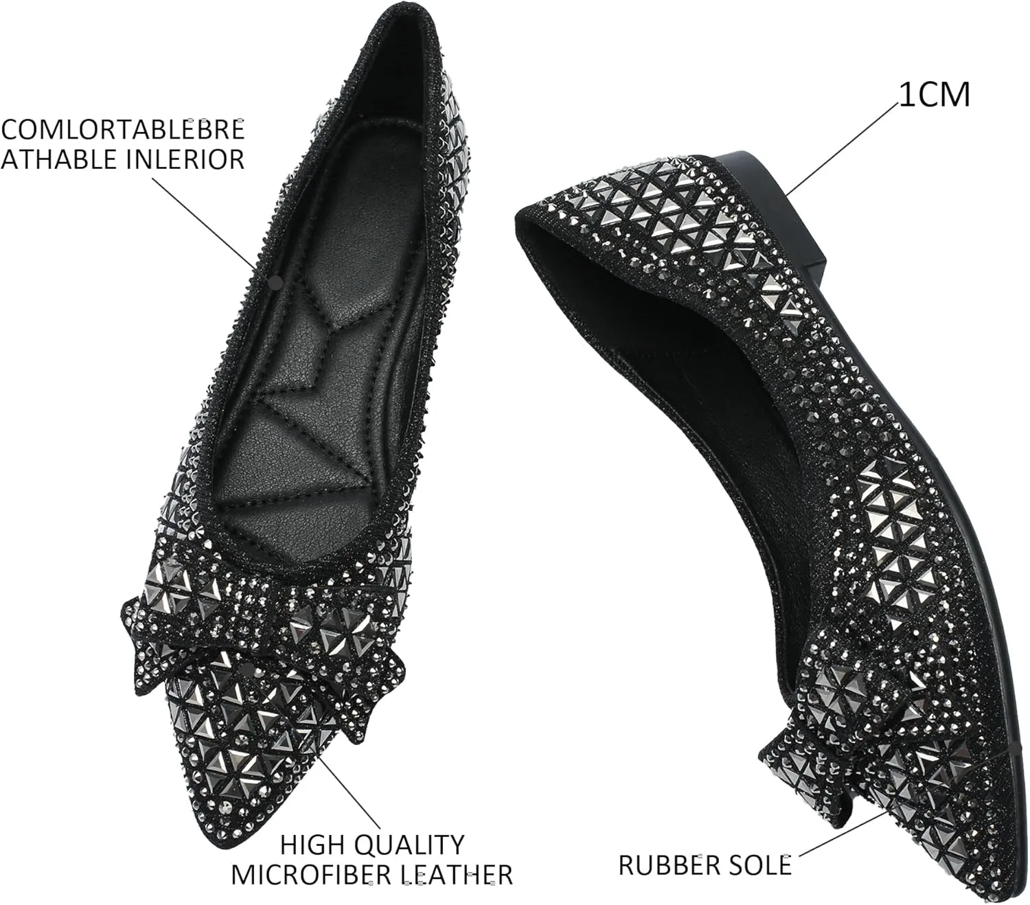 Flats Shoes Women Rhinestone Pointed Head Flats Comfortable Soft Memory Foam Insole Flat Shoes