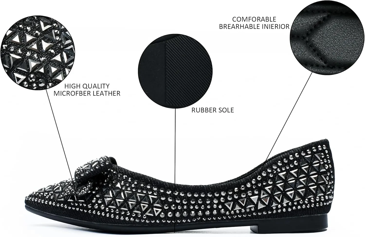 Flats Shoes Women Rhinestone Pointed Head Flats Comfortable Soft Memory Foam Insole Flat Shoes