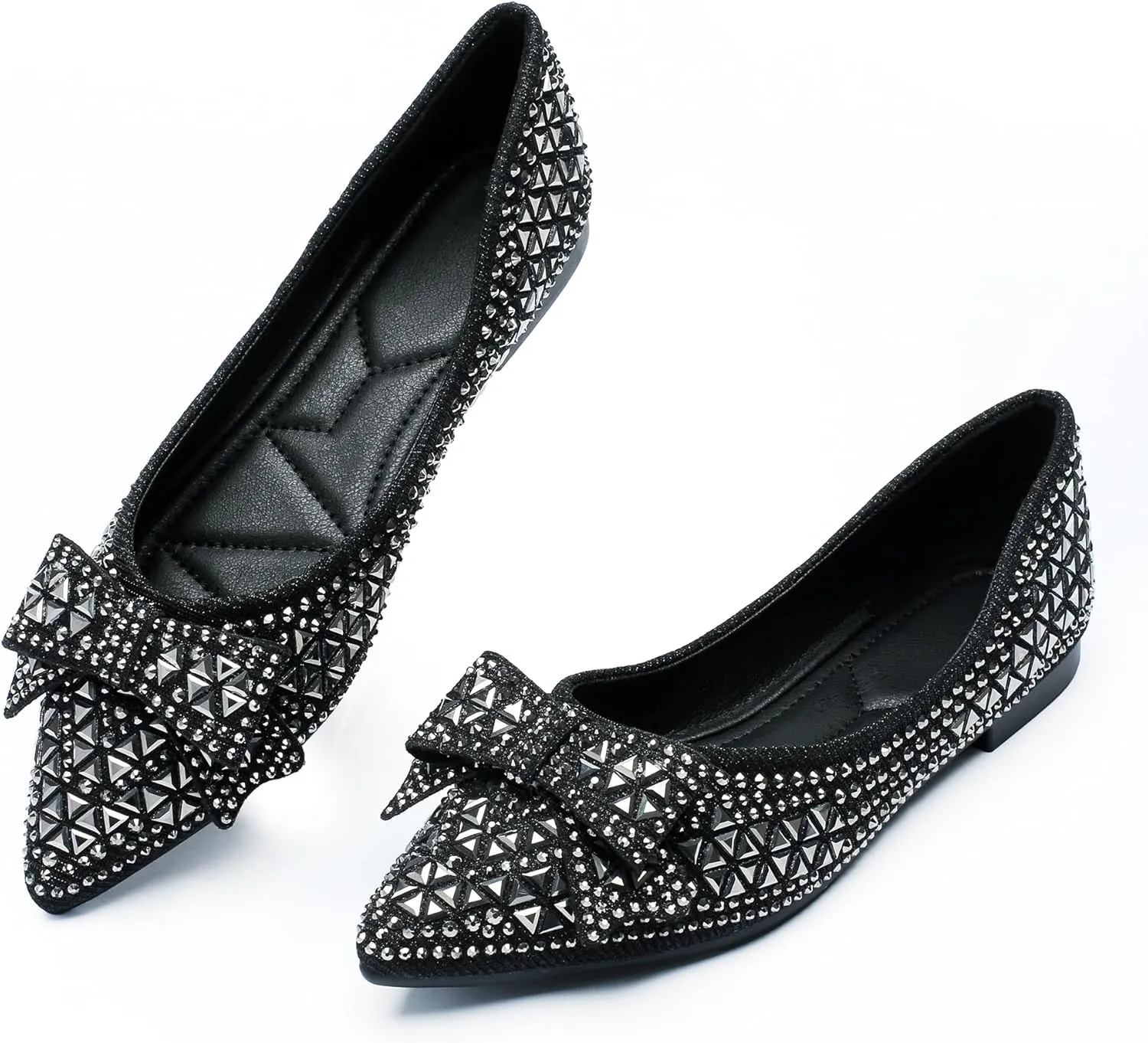 Flats Shoes Women Rhinestone Pointed Head Flats Comfortable Soft Memory Foam Insole Flat Shoes