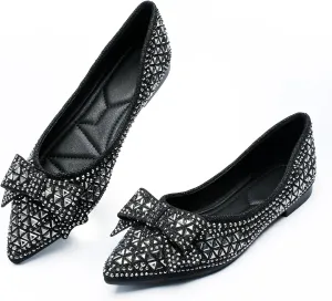 Flats Shoes Women Rhinestone Pointed Head Flats Comfortable Soft Memory Foam Insole Flat Shoes