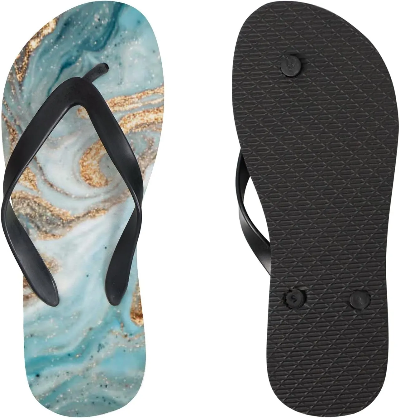 Flip Flops for Women Girls Goldenturquoise Marble Summer Casual Thong Slippers Slide Flat Sandals for Beach