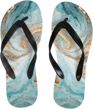 Flip Flops for Women Girls Goldenturquoise Marble Summer Casual Thong Slippers Slide Flat Sandals for Beach