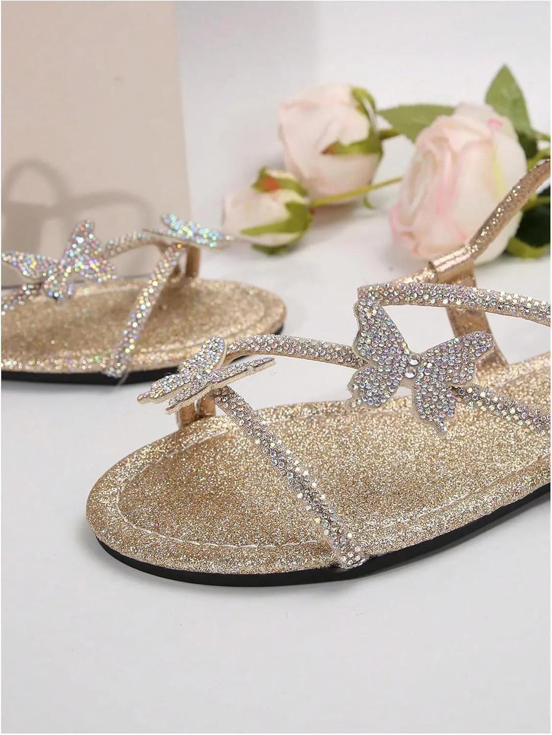 Floerns Women's Elegant Rhinestone Butterfly Transparent Elastic Strap Summer Flat Sandals