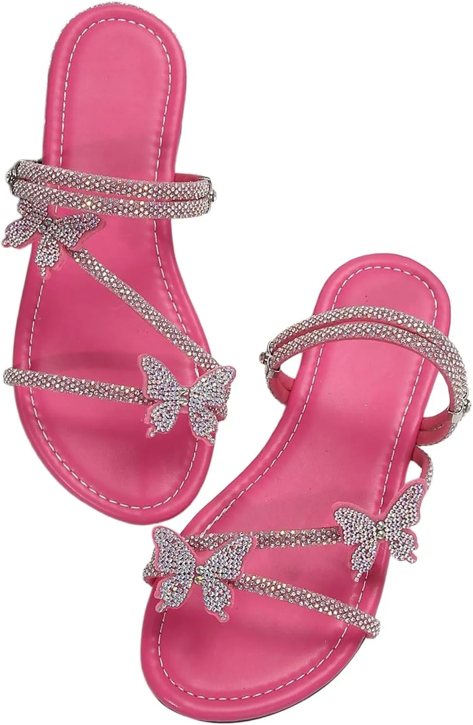 Floerns Women's Elegant Rhinestone Butterfly Transparent Elastic Strap Summer Flat Sandals