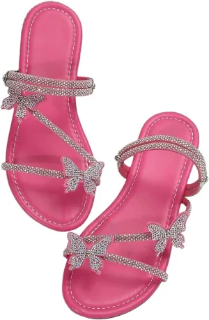 Floerns Women's Elegant Rhinestone Butterfly Transparent Elastic Strap Summer Flat Sandals