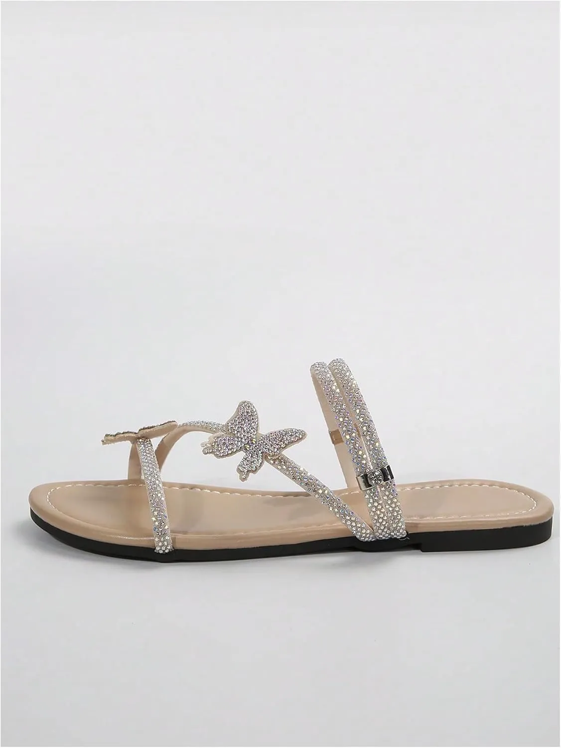 Floerns Women's Elegant Rhinestone Butterfly Transparent Elastic Strap Summer Flat Sandals