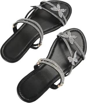 Floerns Women's Elegant Rhinestone Butterfly Transparent Elastic Strap Summer Flat Sandals