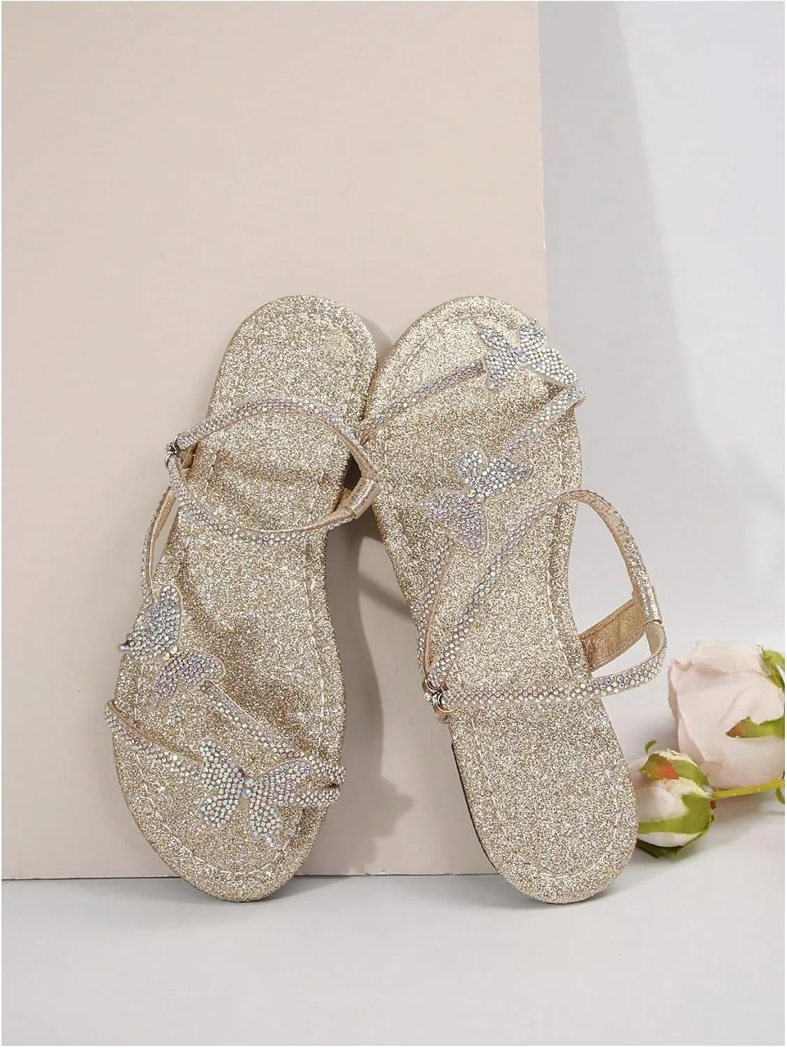 Floerns Women's Elegant Rhinestone Butterfly Transparent Elastic Strap Summer Flat Sandals