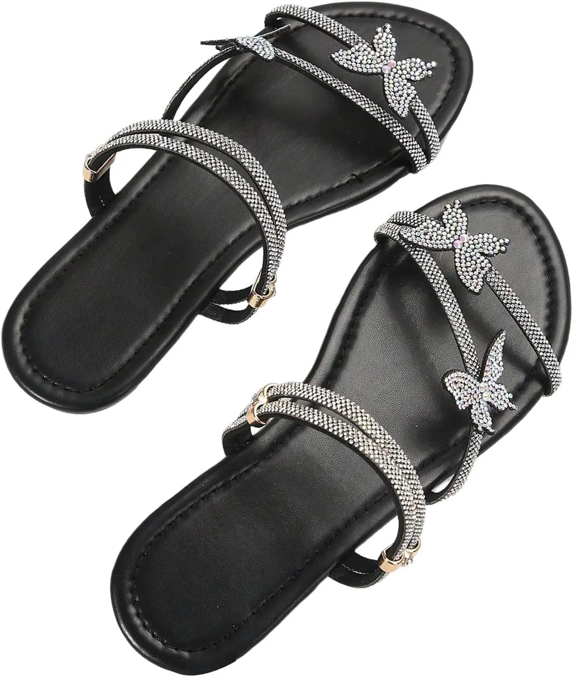 Floerns Women's Elegant Rhinestone Butterfly Transparent Elastic Strap Summer Flat Sandals