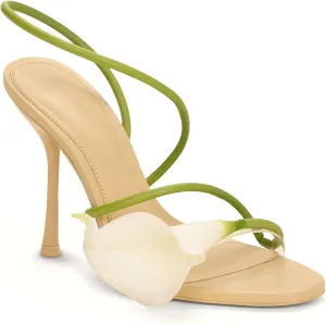 Floral Stiletto Heels for Women Elegant Calla Lily Open Toe Strappy High Heel Sandals Party Wedding Dressy Shoes