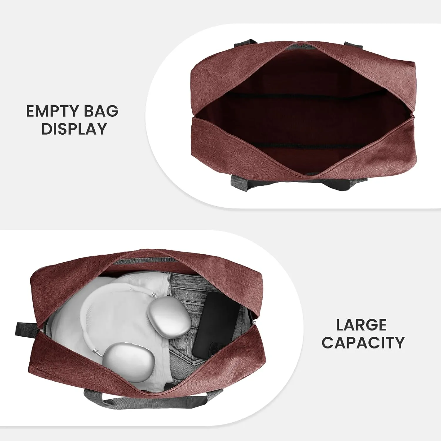 Foldable Airplane Cabin Bag Unisex Duffle Tote Bag with Shoulder Strap Lightweight Carry-on Bag With Trolley Strap (Jujube Red)