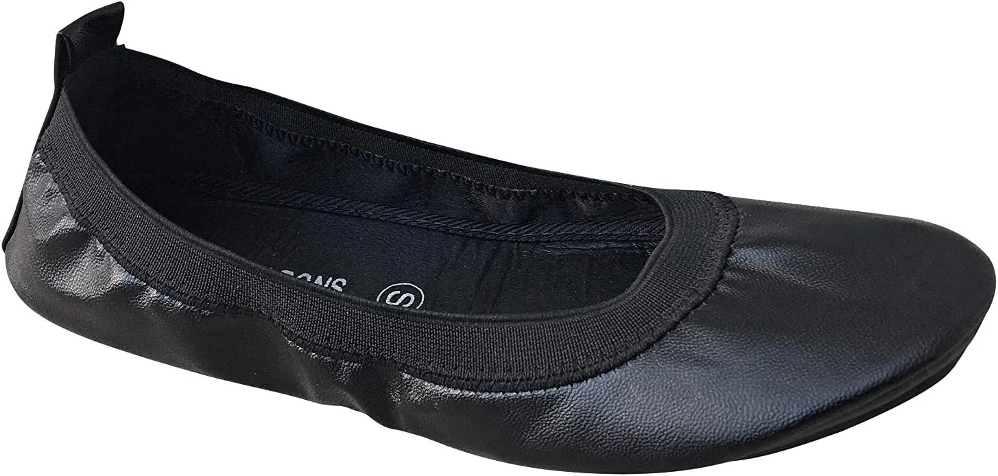 Foldable Ballet Flats Shoes,Portable Comfortable Roll Up Travel Shoes with Carry Purse & Carry Bag with a Solid Sole,Colours Black,Silver,Champagne and Leopard