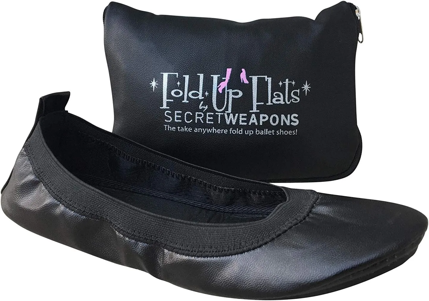 Foldable Ballet Flats Shoes,Portable Comfortable Roll Up Travel Shoes with Carry Purse & Carry Bag with a Solid Sole,Colours Black,Silver,Champagne and Leopard