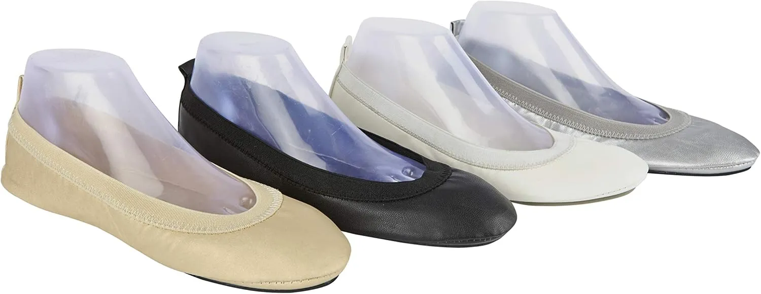 Foldable Ballet Flats Shoes,Portable Comfortable Roll Up Travel Shoes with Carry Purse & Carry Bag with a Solid Sole,Colours Black,Silver,Champagne and Leopard