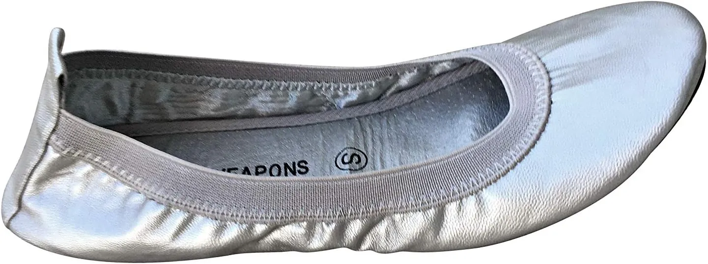 Foldable Ballet Flats Shoes,Portable Comfortable Roll Up Travel Shoes with Carry Purse & Carry Bag with a Solid Sole,Colours Black,Silver,Champagne and Leopard