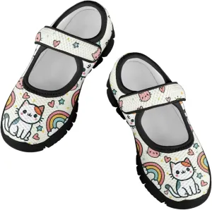 Forchrinse Blue Galaxy Cat Print Toddler Girls Mary Jane Flats,Breathable Slip on Comfort Platform Mary Jane for Kids Dress Walking Shoes