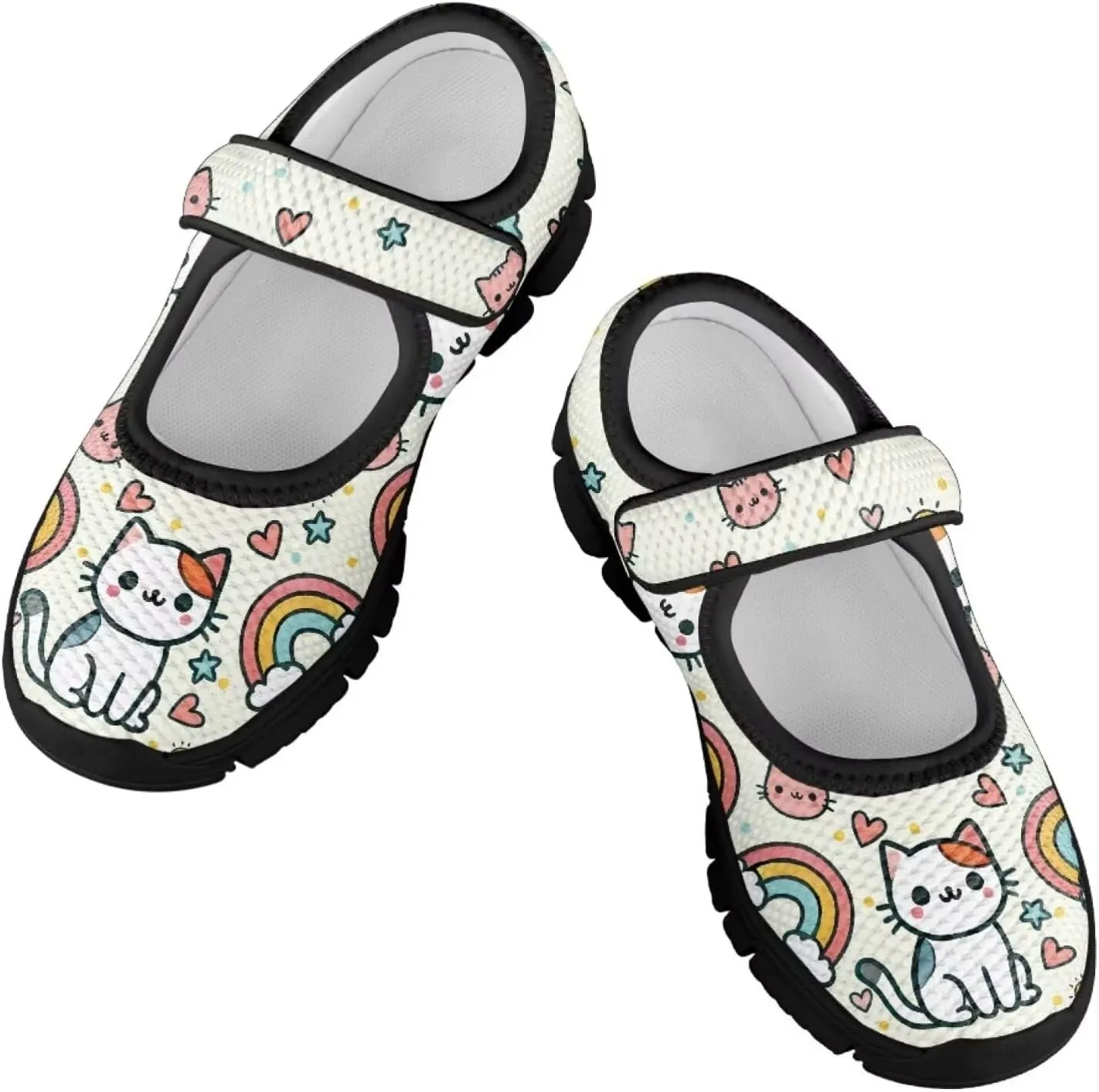 Forchrinse Blue Galaxy Cat Print Toddler Girls Mary Jane Flats,Breathable Slip on Comfort Platform Mary Jane for Kids Dress Walking Shoes