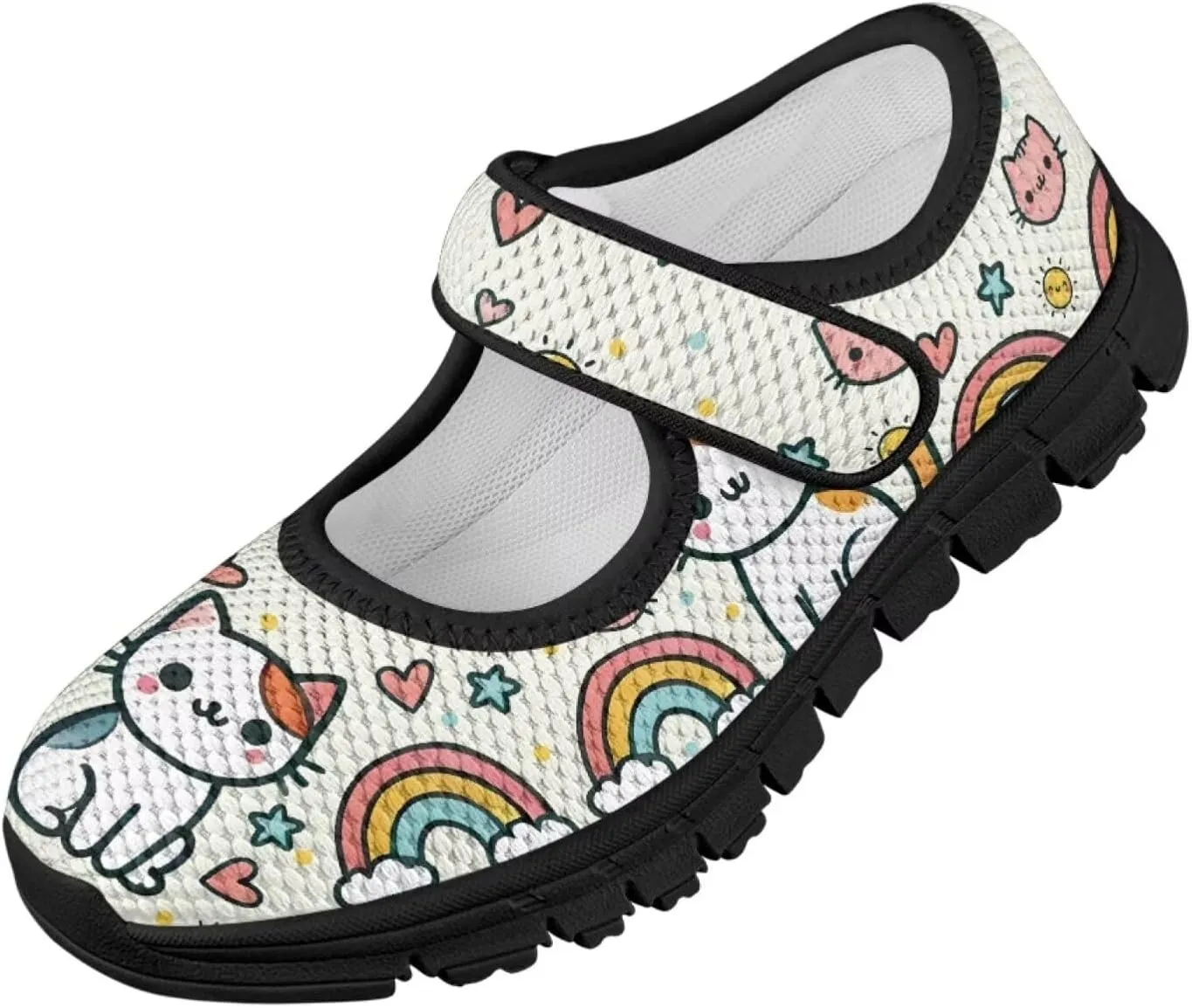 Forchrinse Blue Galaxy Cat Print Toddler Girls Mary Jane Flats,Breathable Slip on Comfort Platform Mary Jane for Kids Dress Walking Shoes