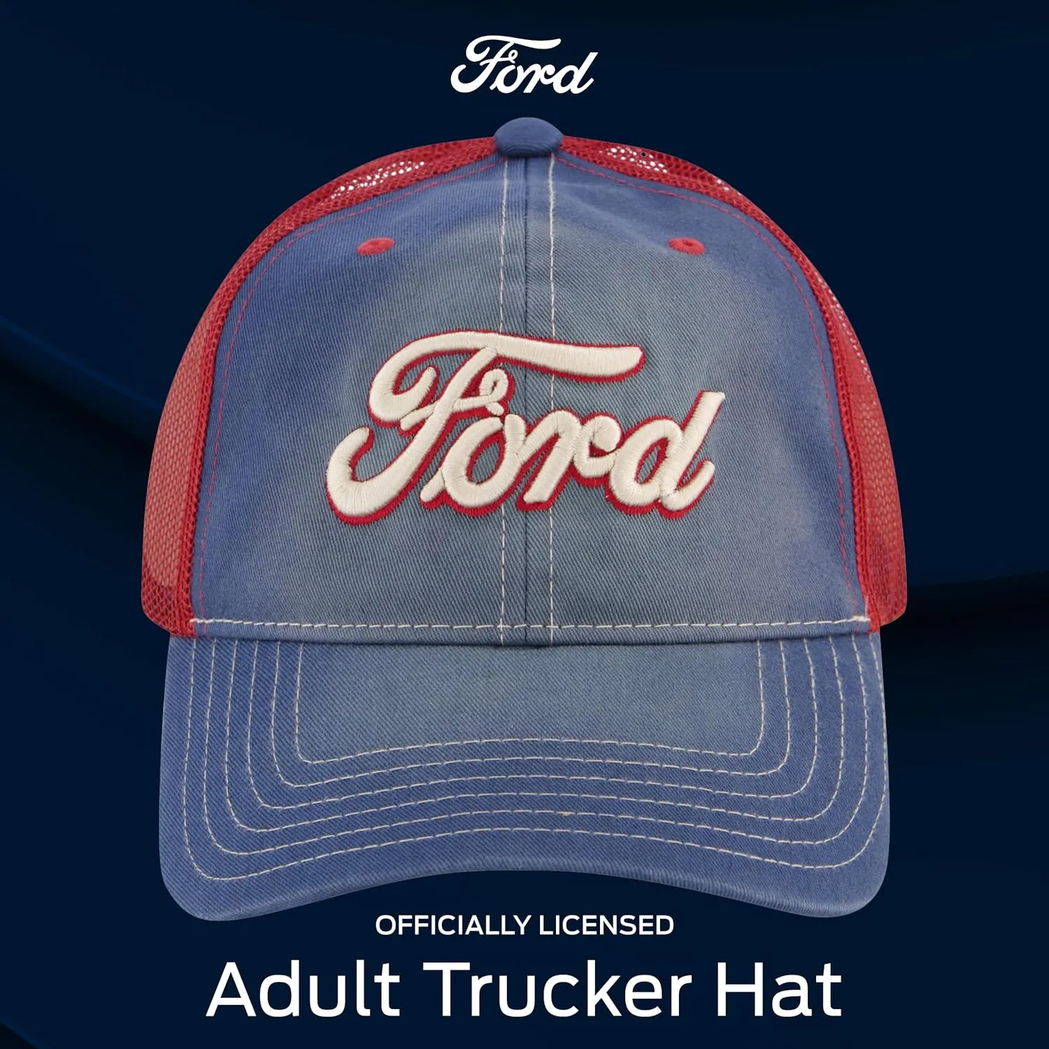 Ford Truck Hat, Logo Mesh Adjustable Baseball Cap with Curved Brim