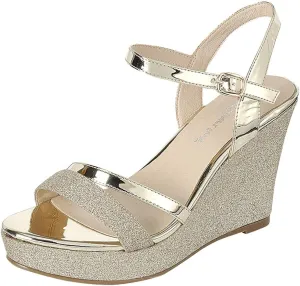 Forever FQ22 Women's Glitter Strappy Wrapped Wedge Heel Platform Sandals