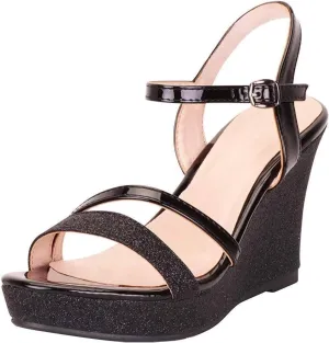 Forever FQ22 Women's Glitter Strappy Wrapped Wedge Heel Platform Sandals