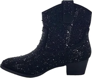 Forever Girls Rhinestone Cowboy Boots Kids Low Heel Dress Booties