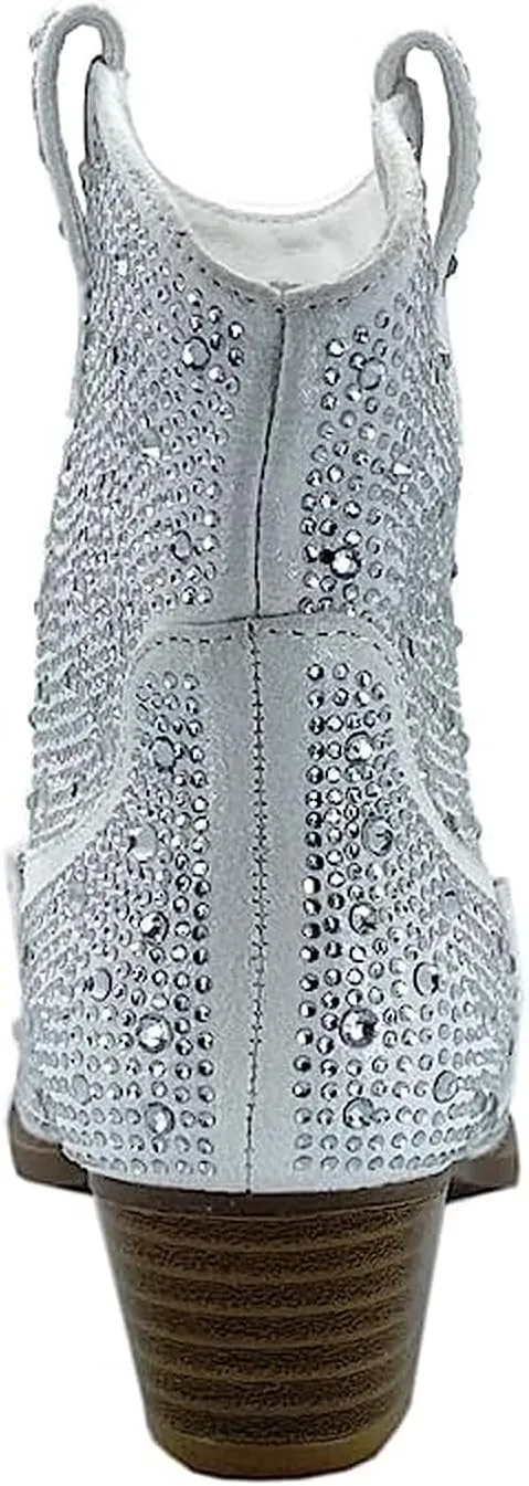 Forever Girls Rhinestone Cowboy Boots Kids Low Heel Dress Booties